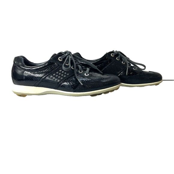 ECCO Shoes Womens Size EU 37 US 6.5 Casual Oxford Lace Up Black Metallic Leather - Picture 3 of 11